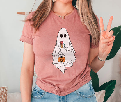 Halloween Ghost Tshirt, Pumpkin Shirt, Halloween Gifts, Halloween Pumpkin Shirt,Flower Shirt,Halloween Gift,Cute Ghost Shirt,Halloween Shirt