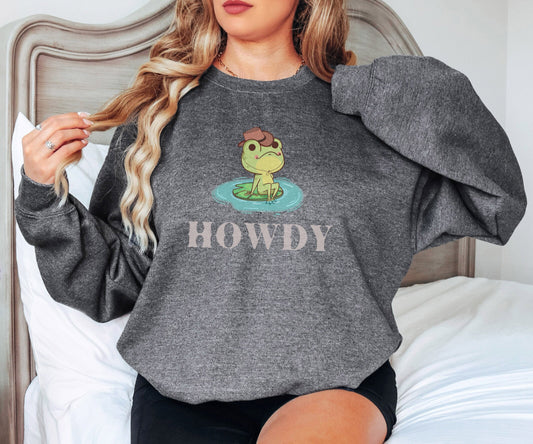 Howdy Frog Sweatshirt, Cowboy Sweatshirt, Frog Sweatshirt,  Meme Sweatshirt, Wild West Sweatshirt, Cowboy Frog Hoodie,  Western Sweatshirt