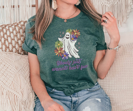 Ghouls Just Wanna Have Fun Tshirt, Cute Ghost Shirt, Halloween Shirt, Ghost Shirt, Flower Shirt, Halloween Gifts, Shirt