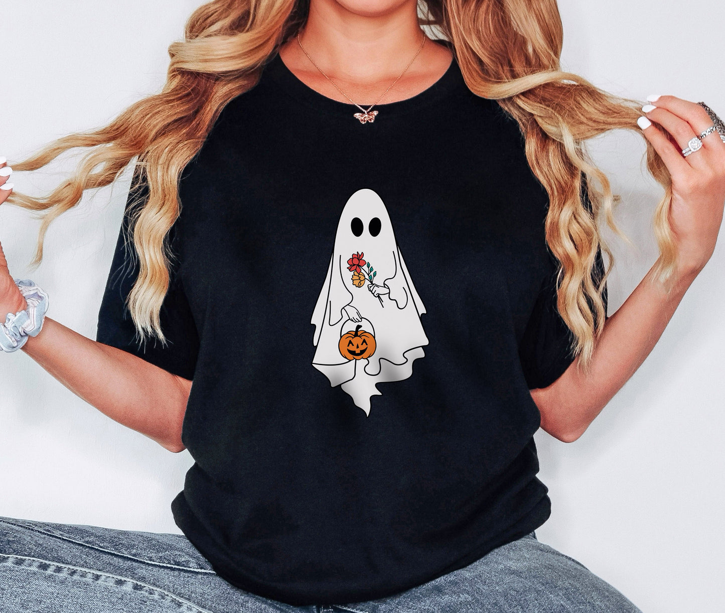 Halloween Ghost Tshirt, Pumpkin Shirt, Halloween Gifts, Halloween Pumpkin Shirt,Flower Shirt,Halloween Gift,Cute Ghost Shirt,Halloween Shirt