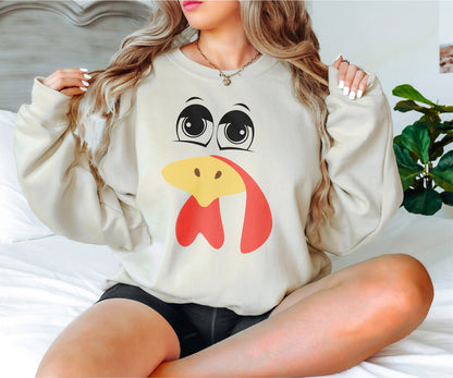 Turkey Sweatshirt, Cute Turkey Sweatshirt, Turkey Hoodie,Turkey Face Sweatshirt,Thanksgiving Gift,Funny Face Hoodie,Thanksgiving Sweatshirt