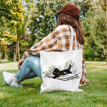 Cute Cat Tote Bag, Cat Tote Bag, Librarian Tote Bag,Book Lover Gift, Bookish Tote Bag, Bibliophile Tote Bag, Reading Tote Bag,Gift for Her