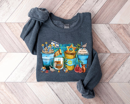 Hannukah Coffee Sweatshirt, Jewish Hoodie, Hannukah Sweatshirt, Hannukah Gift, Jewish Gift, Happy Hanukkah Sweatshirt, Jewish Sweatshirt