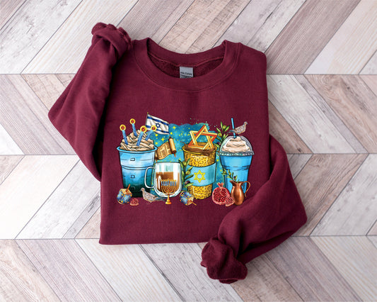 Hannukah Coffee Sweatshirt, Jewish Hoodie, Hannukah Sweatshirt, Hannukah Gift, Jewish Gift, Happy Hanukkah Sweatshirt, Jewish Sweatshirt