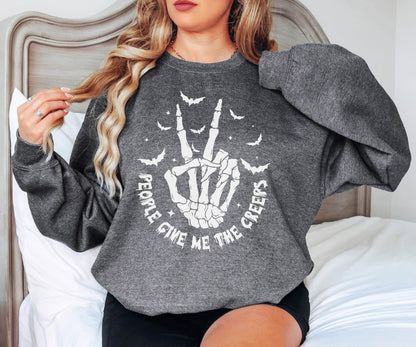People Give Me The Creeps Sweatshirt, Skeleton Hand Hoodie, Halloween Sweatshirt, Halloween Gifts, Skeleton Sweatshirt, Halloween Gift