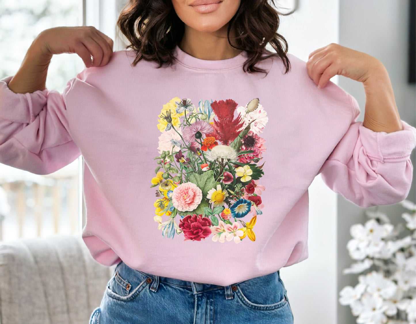 Flower Pattern Sweatshirt, Flower Sweatshirt,Flower Girl Gift,Pressed Flower Hoodie,Wild Flowers Sweatshirt, Flower Sympathy Gift