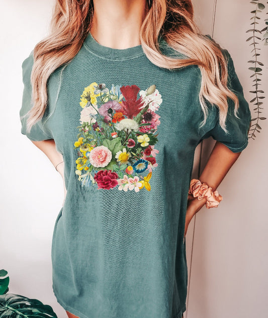 Flower Pattern Tshirt, Flower Shirt Women,Flower Sympathy Gift,Flower Shirt,Flower Girl Gift,Pressed Flower Shirt,Wild Flowers Shirt