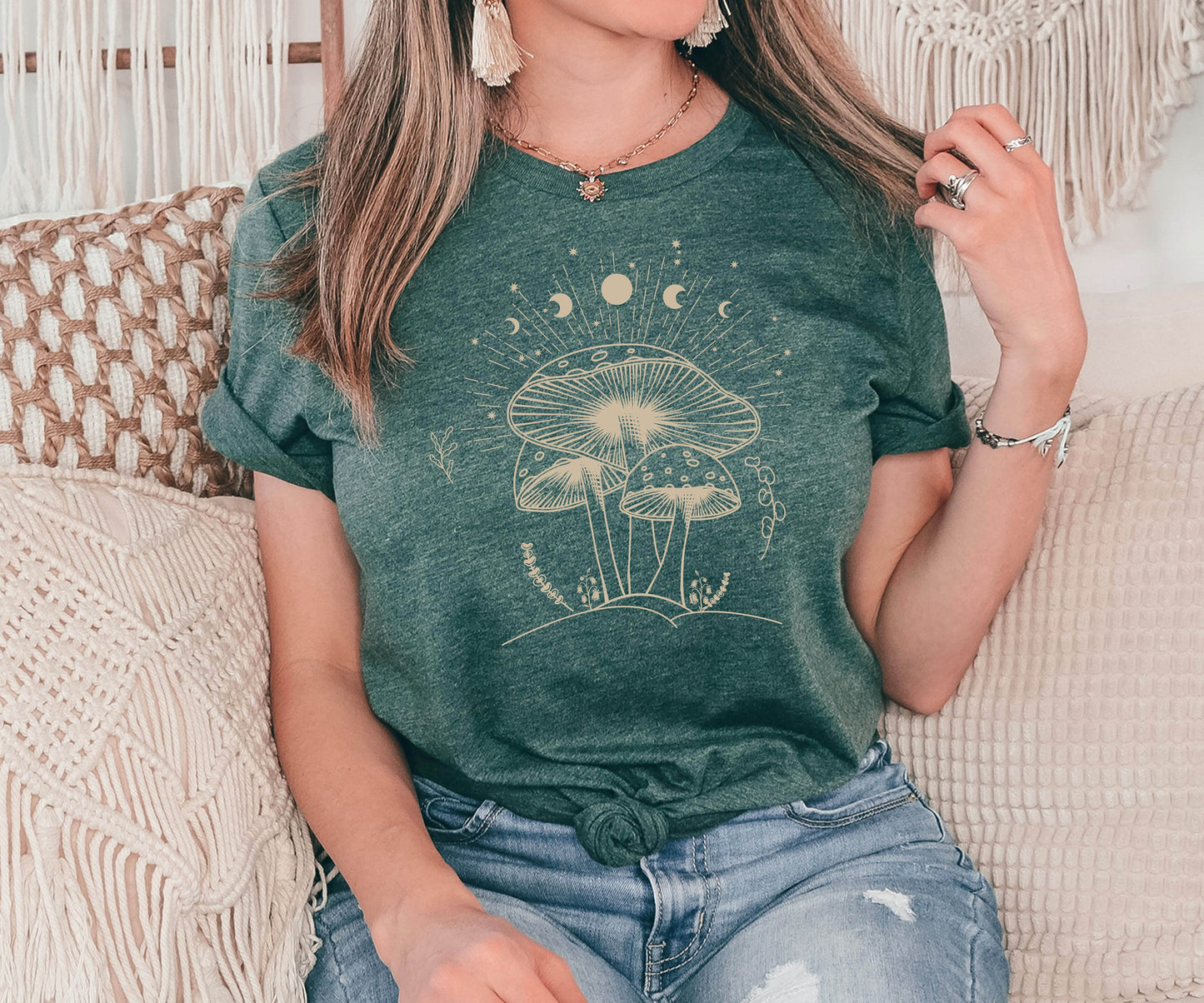 Mushroom Tshirt, Spiritual Shirt,Shirt,Moon Shirt,Gift for Her,Gift for Him, Spiritual Moon Phase, Moon Phases Shirt, Mushroom Shirt
