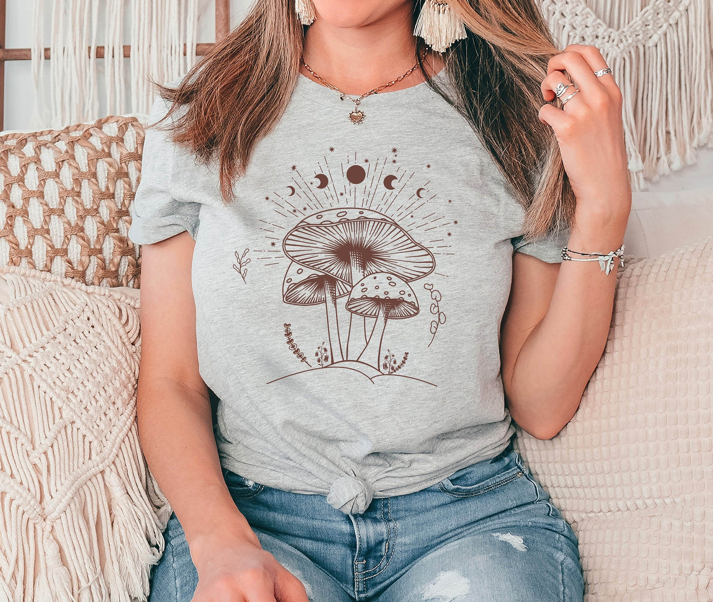 Mushroom Tshirt, Spiritual Shirt,Shirt,Moon Shirt,Gift for Her,Gift for Him, Spiritual Moon Phase, Moon Phases Shirt, Mushroom Shirt