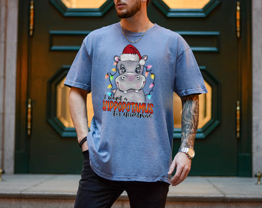 I Want a Hippopotamus Tshirt, Christmas Shirt, Christmas Hippo Shirt, Christmas Gifts, Hippo Shirt, Happy Christmas Tee, Christmas Gift