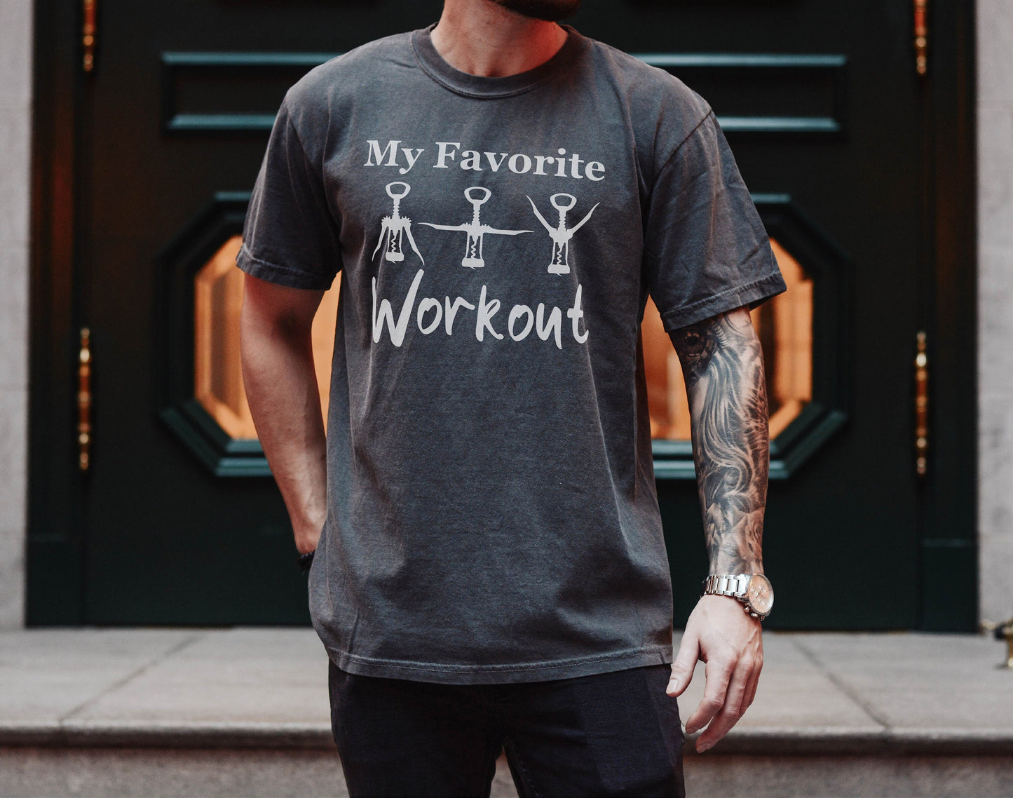 My Favorite Workout Tshirt, Wine Tasting Shirts, Matching Gym Shirt,Fitness Shirt,Wine Lover Shirt, Funny Wine Shirt,Workout Corkscrew Shirt