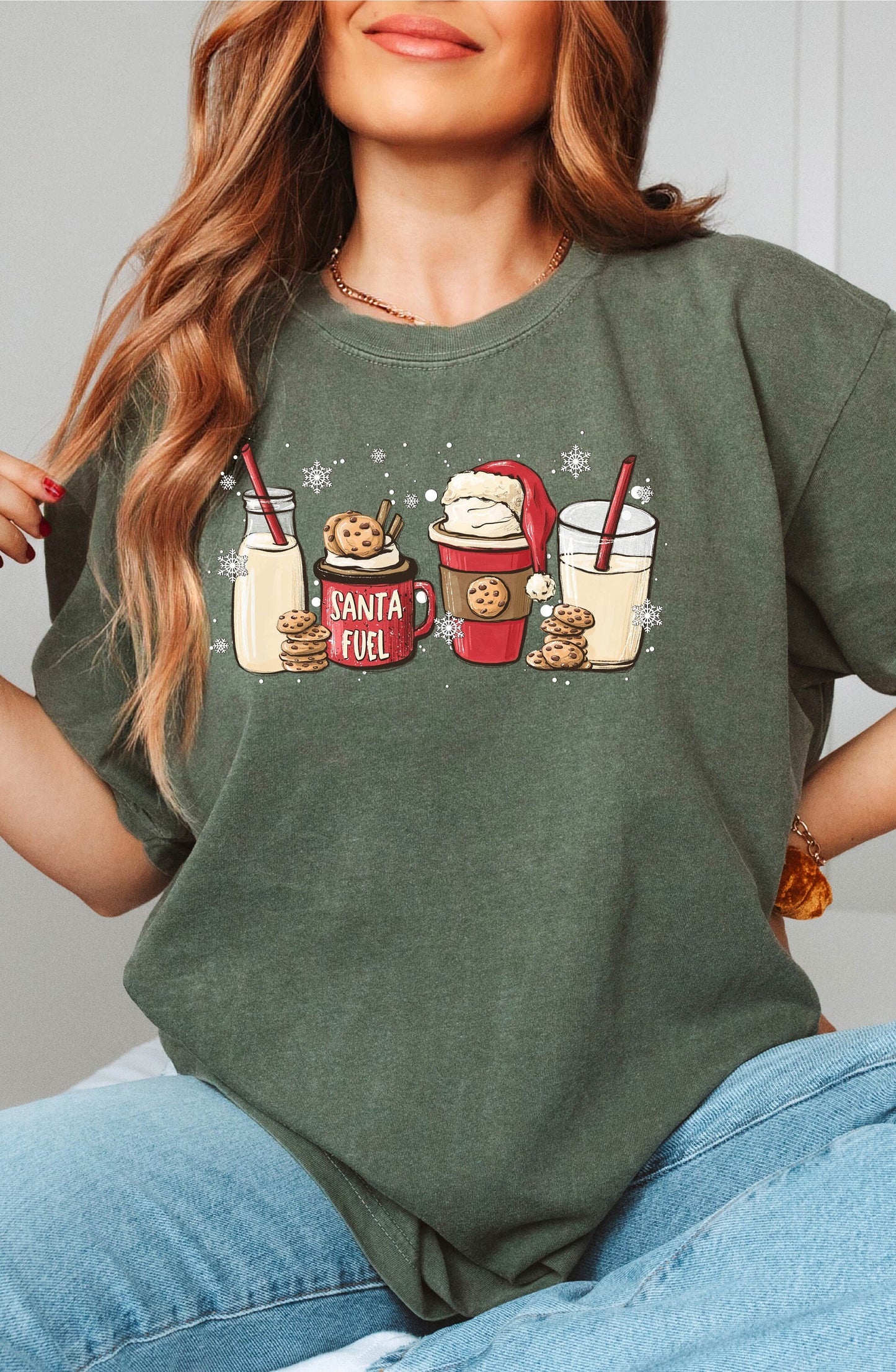Santa Fuel Tshirt, Christmas Latte Shirt, Funny Christmas Gifts, Cookies Shirt, Christmas Shirt, Christmas Gift, Santa Shirt, Gift for Her