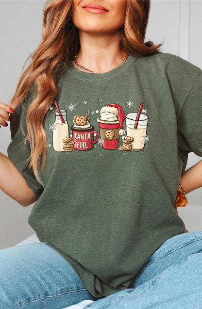 Santa Fuel Tshirt, Christmas Latte Shirt, Funny Christmas Gifts, Cookies Shirt, Christmas Shirt, Christmas Gift, Santa Shirt, Gift for Her