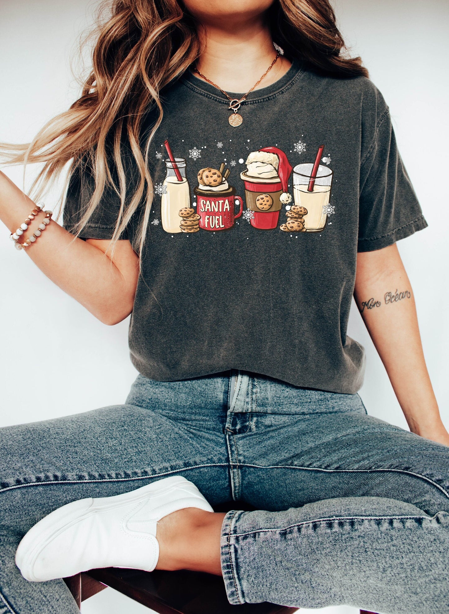 Santa Fuel Tshirt, Christmas Latte Shirt, Funny Christmas Gifts, Cookies Shirt, Christmas Shirt, Christmas Gift, Santa Shirt, Gift for Her