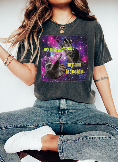 My Pain Is Chronic But My Ass Is Iconic Tshirt, Meme Shirt, Raccoon Tanuki, Opossums Lover Shirt, Possums Shirt, Sad Opossums Meme