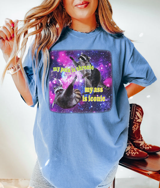 My Pain Is Chronic But My Ass Is Iconic Tshirt, Meme Shirt, Raccoon Tanuki, Opossums Lover Shirt, Possums Shirt, Sad Opossums Meme