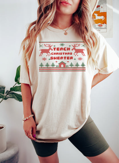 Teach Christmas Sweater Tshirt, Teacher Gifts, Christmas Shirt, Christmas Gift, Teach Shirt,Christmas Gifts,Book Lovers Gift, Bookworm Shirt