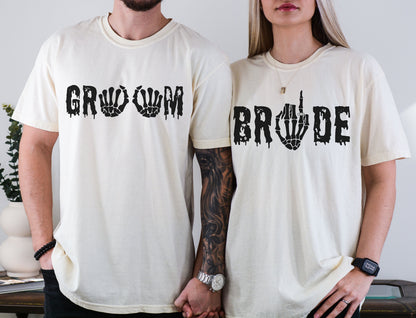 Gothic Bride Groom Engaged Tshirt, Bachelorette Shirt, Bride Shirt, Halloween Gift, Till Death Shirt, Engagement Gift, Halloween Shirt
