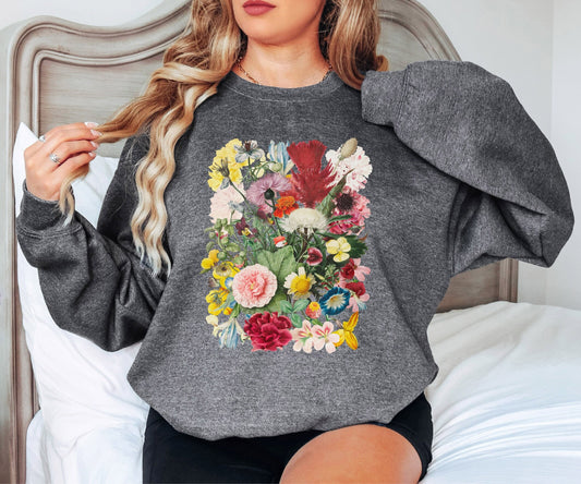 Flower Pattern Sweatshirt, Flower Sweatshirt,Flower Girl Gift,Pressed Flower Hoodie,Wild Flowers Sweatshirt, Flower Sympathy Gift