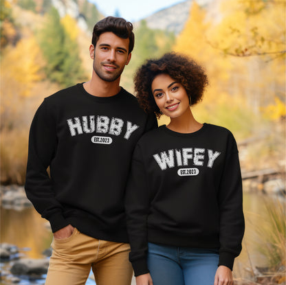 Wifey and Hubby Sweatshirt, Couple Sweatshirt, Engagement Hoodie,Wifey Sweatshirt,Hubby Sweatshirt, Couples Matching Hoodie,Honeymoon Hoodie