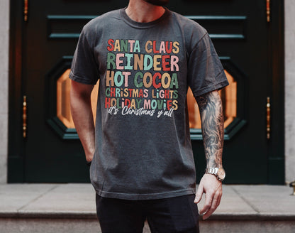 Santa Claus Reindeer Hot Cocoa Christmas Light Tshirt, Christmas Shirt, Santa Shirt, Cute Christmas Shirt, Christmas Vacation Shirt