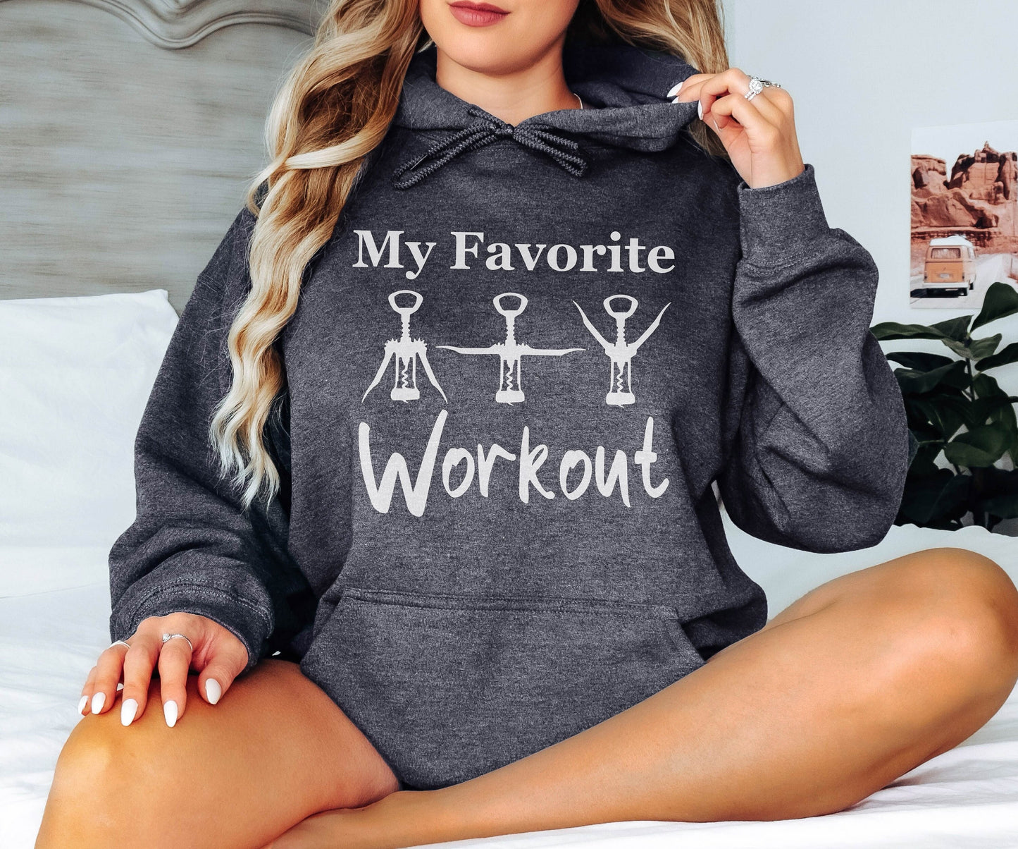 My Favorite Workout Sweatshirt, Wine Tasting Hoodie, Matching Gym Hoodie, Fitness Sweatshirt, Wine Lover Gift, Workout Corkscrew Sweatshirt