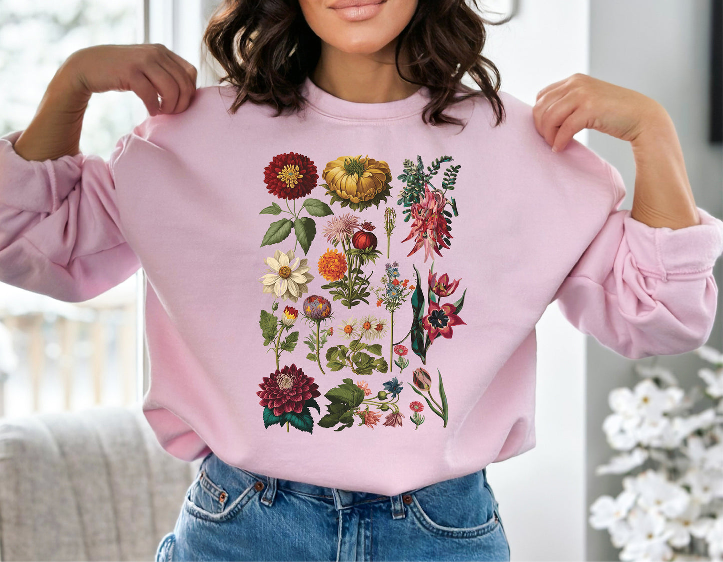 Flower Pattern Sweatshirt, Flower Sympathy Gift, Flower Sweatshirt, Flower Girl Gift, Pressed Flower Hoodie, Wildflowers Sweatshirt