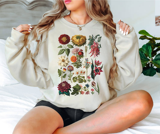 Flower Pattern Sweatshirt, Flower Sympathy Gift, Flower Sweatshirt, Flower Girl Gift, Pressed Flower Hoodie, Wildflowers Sweatshirt