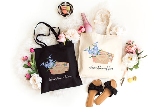 Custom Flower Tote Bag, Personalized Canvas Tote Bag, Flower Tote Bag, Custom Gift, Birthday Gift, Mothers Day Gift, Custom Tote Bag