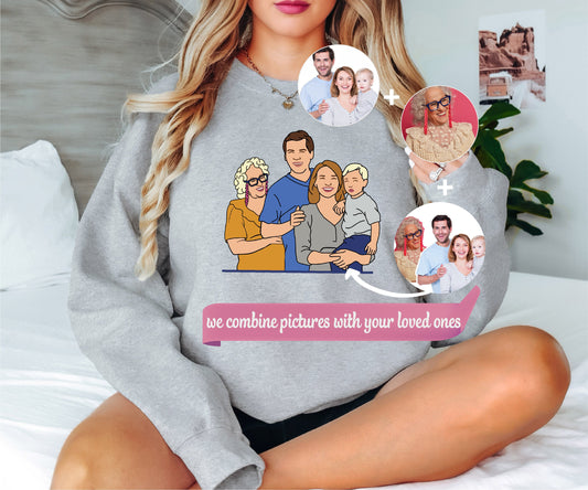 We Combine Pictures with Your Loved Ones, Portrait Sweatshirt, Custom Portrait Sweatshirt, From Photo Sweatshirt, Line art photo Sweatshirt
