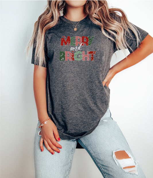 Merry and Bright Tshirt, Christmas Tshirt, Christmas Tree Shirt, Santa Shirt, Christmas Shirt,Christmas Gifts,  Christmas Shirt