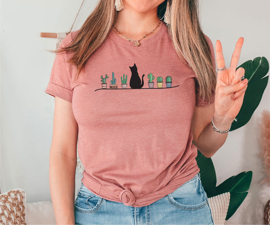 Cactus Cat Shirt, Cat Shirt, Gardening Tshirt, Cat Lover Gift, Cute Cat Shirt, Plant Lover Gift, Cat Mom Gift, Plant Shirt
