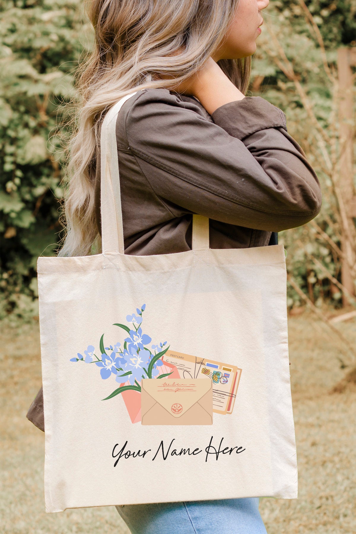 Custom Flower Tote Bag, Personalized Canvas Tote Bag, Flower Tote Bag, Custom Gift, Birthday Gift, Mothers Day Gift, Custom Tote Bag