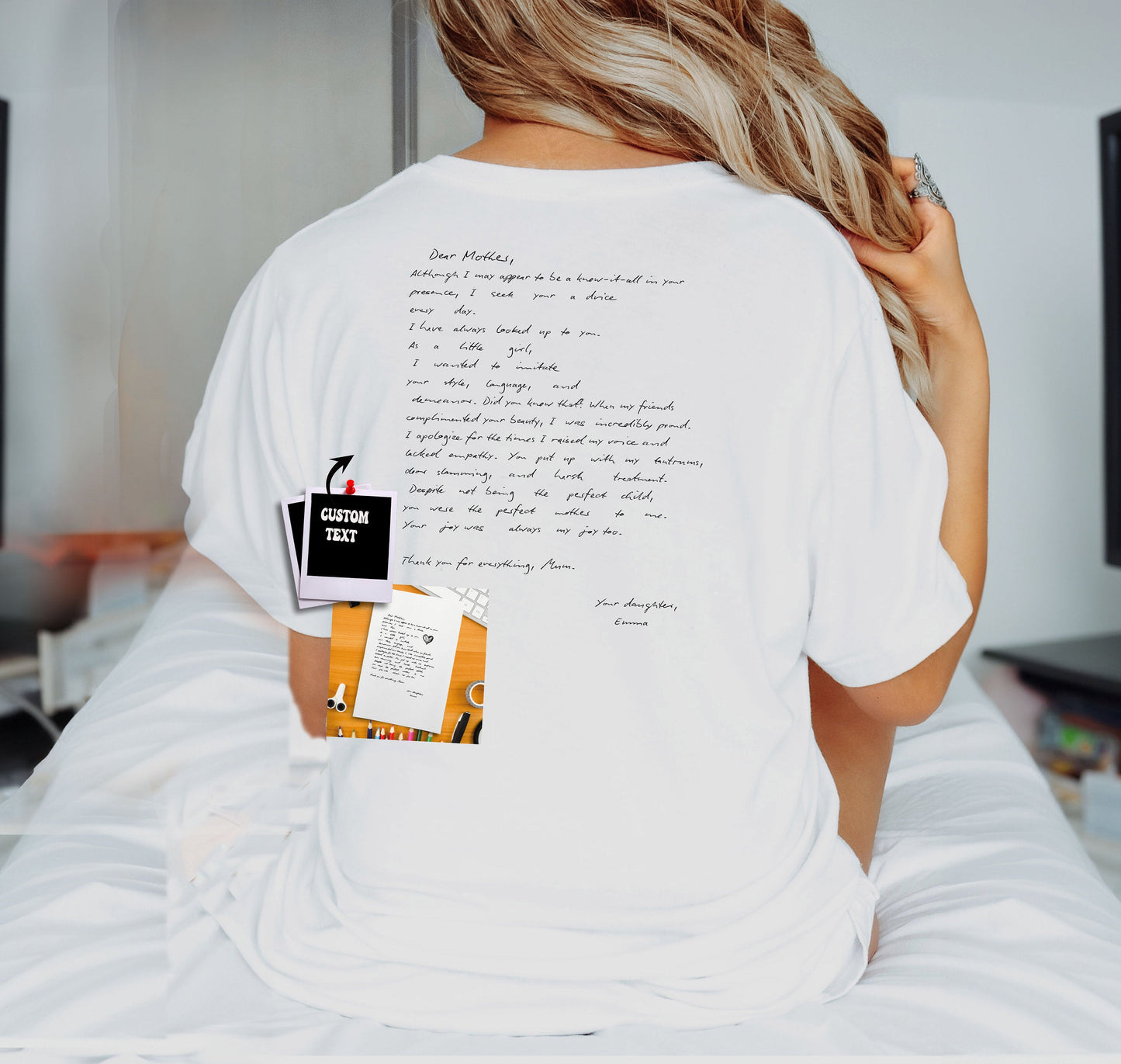 “Daughter’s Message Tee” - Personalized Mother’s Day, Handwritten Sentiment, Family Bonding Wear