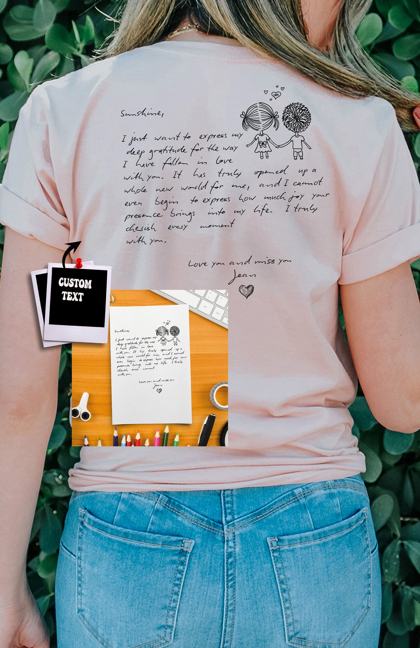 Custom Letter T-Shirts, Valentine's Day Gift, Couple Shirt, Birthday Gift, Gift for Wife, Girlfriend Gift, Handwritten Letter, Gift for Her