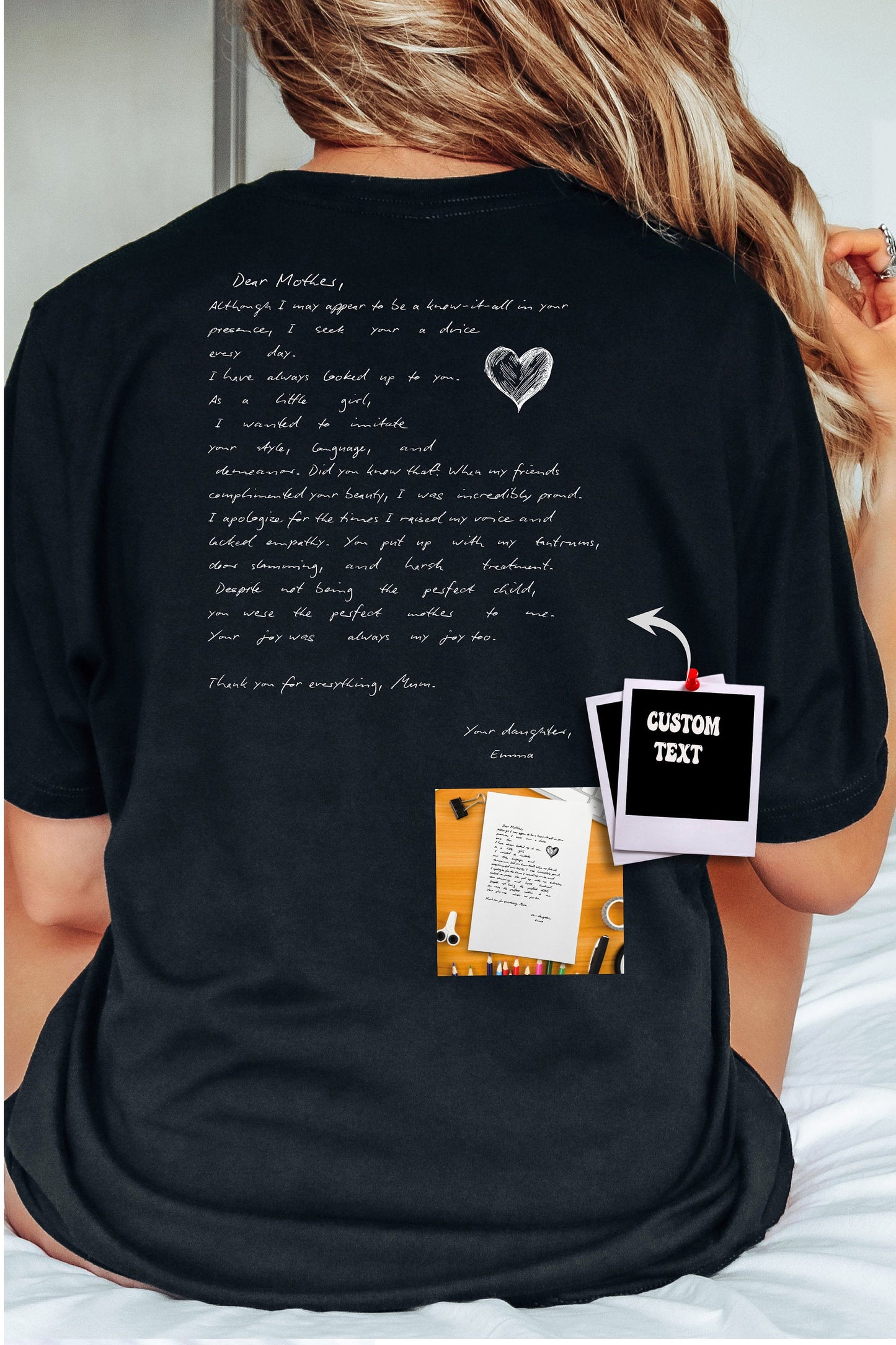 “Daughter’s Message Tee” - Personalized Mother’s Day, Handwritten Sentiment, Family Bonding Wear