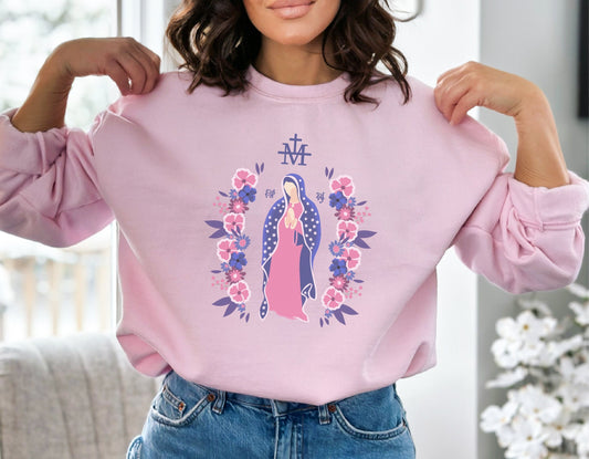 Miraculous Medal Sweatshirt, Christian Gift, Virgin Mary Hoodie, Catholic Gifts, Marian Cross Sweatshirt, Birthday Gift, Mother's Day Gift