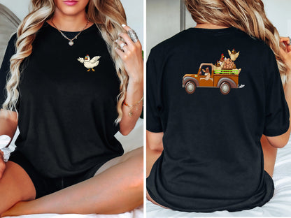Cockerel and Chickens Truck Shirt, Thanksgiving Gift, Gift for Kid, Birthday Gift, Animal Lover T-Shirt, Mother's Day Gift, Gift for Her