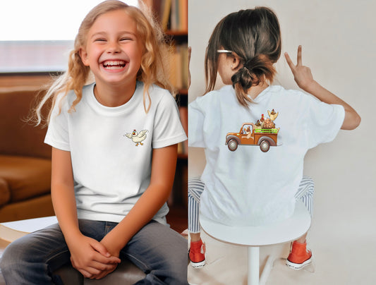 Cockerel and Chickens Truck Shirt, Thanksgiving Gift, Gift for Kid, Birthday Gift, Animal Lover T-Shirt, Mother's Day Gift, Gift for Her