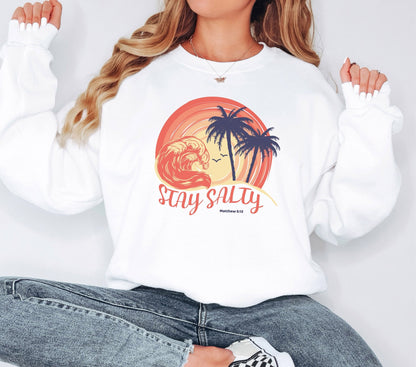 Stay Salty Bible Verse Sweatshirt, Matthew 5:13, Christian Faith Based Sweatshirt, Christian Jesus Christ Hoodie, Gift for Her, Beach Design