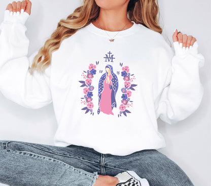 Miraculous Medal Sweatshirt, Christian Gift, Virgin Mary Hoodie, Catholic Gifts, Marian Cross Sweatshirt, Birthday Gift, Mother's Day Gift