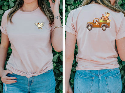 Cockerel and Chickens Truck Shirt, Thanksgiving Gift, Gift for Kid, Birthday Gift, Animal Lover T-Shirt, Mother's Day Gift, Gift for Her