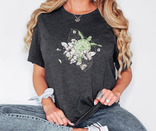 Turtle With Flowers Shirt, Birthday Gift, Gift for Her, Mother's Day, Animal Lover T-Shirt, Christmas Gift, Floral Flowers Design