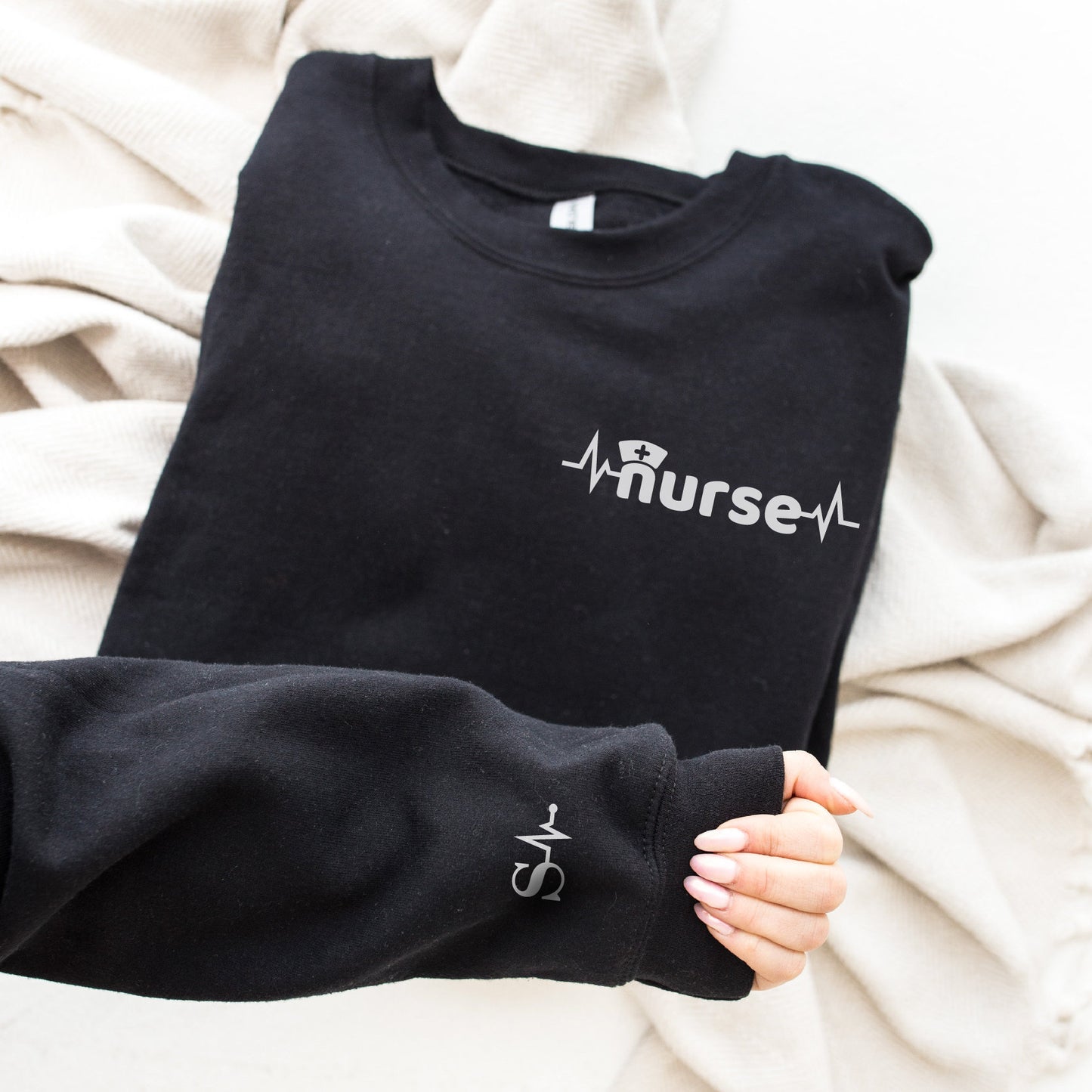 Nurse Custom Sweatshirt, Heartbeat Design with Custom Letter Hoodie, Birthday Gift, Healthcare Hero Gift, Christmas Gift, Gift for Her