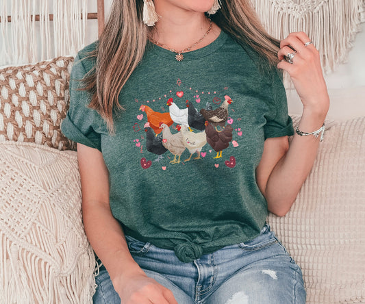 Valentine's Day Chickens Shirt, Cute Valentine Gift, Farmer Chicken Lover T-Shirt, Gift for Her, Western Farmers Gift, Birthday Gift