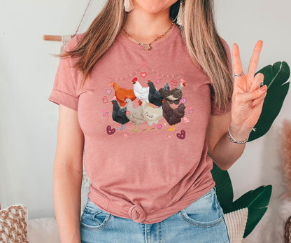 Valentine's Day Chickens Shirt, Cute Valentine Gift, Farmer Chicken Lover T-Shirt, Gift for Her, Western Farmers Gift, Birthday Gift