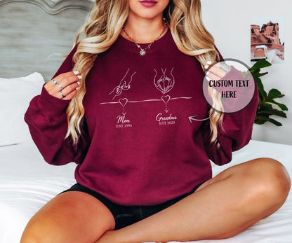 Custom Mom and Grandma Sweatshirt, Birthday Gift, Newborn Baby Date, Mother's Day Gift, Personalization Gift, Custom Hoodies Gift