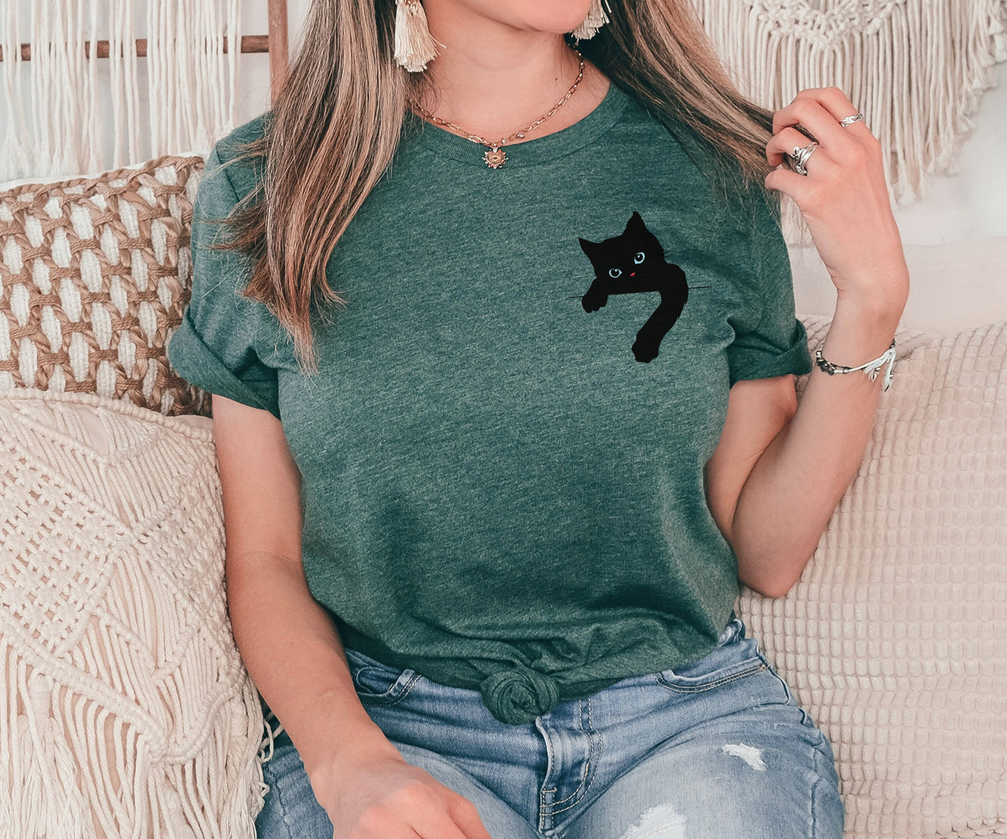 Pocket Black Cat Shirt, Animal Shirt, Birthday Gift, Gift for Kids, Gift for Her, Cat Mom Gift, Funny Animal Shirt, Pet Lover T-Shirt