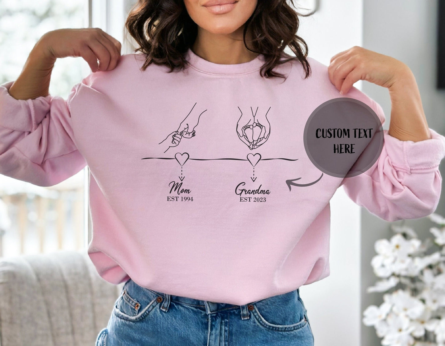 Custom Mom and Grandma Sweatshirt, Birthday Gift, Newborn Baby Date, Mother's Day Gift, Personalization Gift, Custom Hoodies Gift
