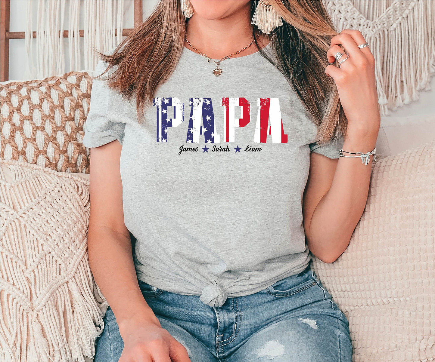 “Papa’s Pride Custom Tee” - Personalized Names, Fatherly Love, Celebratory Dad Wear